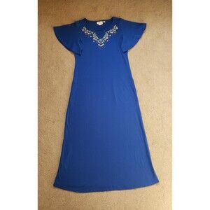 Quacker Factory Women’s Maxi Dress Embroidered Rhinestone Royal Blue Size Medium